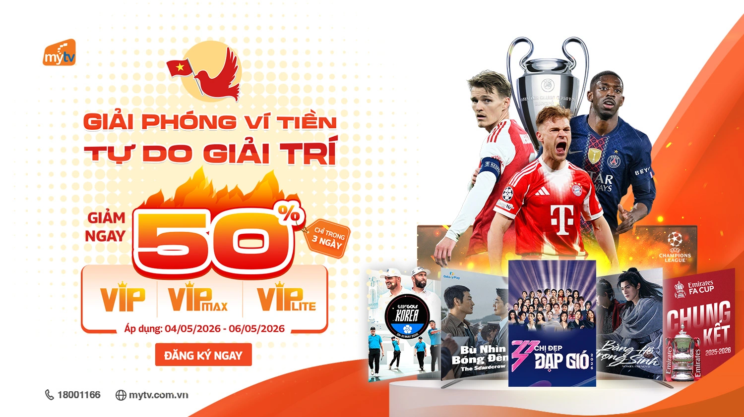 Mừng Đại lễ 30/4: MyTV ưu đãi 50% gói cước, xem chung kết FA Cup & El Clásico tháng 5